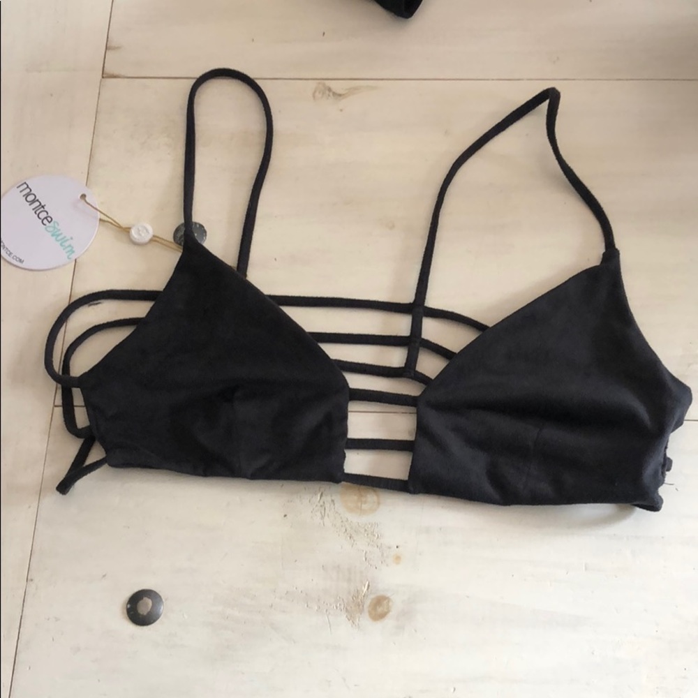 Montce Swim faux suede cage bikini top sz M